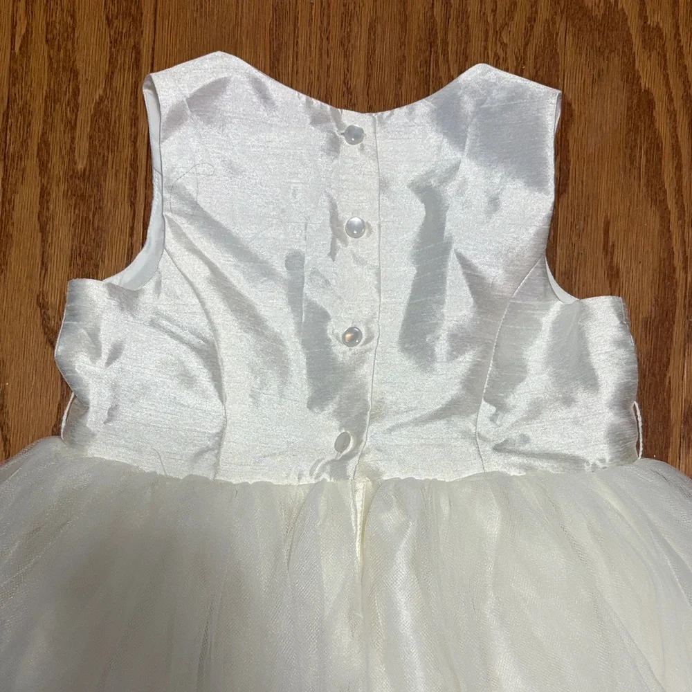 David's Bridal Ivory Satin and Tulle Flower Girl Dress - Picture 3 of 4